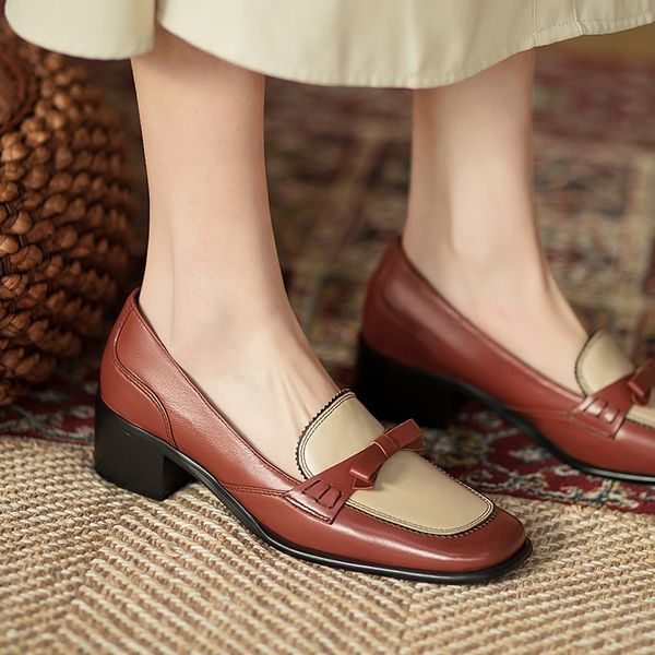 

2021 moccasins genuine leather women's spring fall retro party shoes woman's 40 jef9, Black