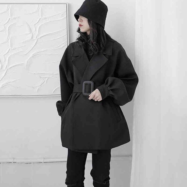 

women's trench coats [eam] women black adjustable belt lapel long sleeve loose fit windbreaker fashion spring autumn 2022 1dd1118 i6nf, Tan;black