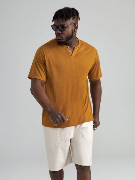 

extended sizes men button front tee & solid shorts y2cd#, Gray