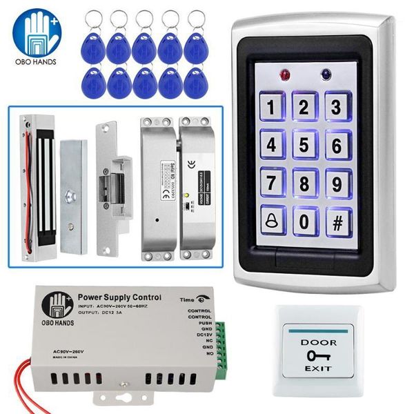 

full rfid access control system kit standalone metal keypad electronic lock power supply dc12v door exit with 125khz id keyfobs1