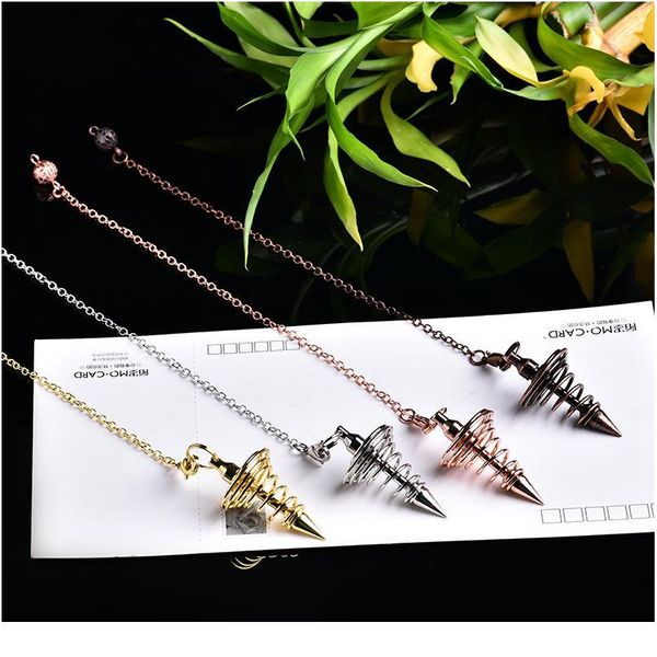 

1pc antique copper gold and silver color wind chime pendulum metal spiral cone pyramid pendulum home decoration aura qylojx, Black