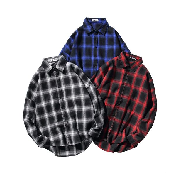 

new marca 2021 primavera outono mangas compridas nova gola de flanela coria estilo camisa para roupas harajuku xadrez masculino 8xml, White;black