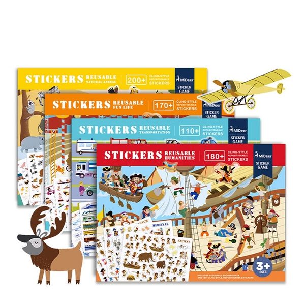 Wiederverwendbare Aufkleber Buch Game Pad Sammlung Kinder Lernspielzeug für Kinder Puzzle Geschenk Abnehmbarer Hintergrund Szenen Tischspiel LJ201019