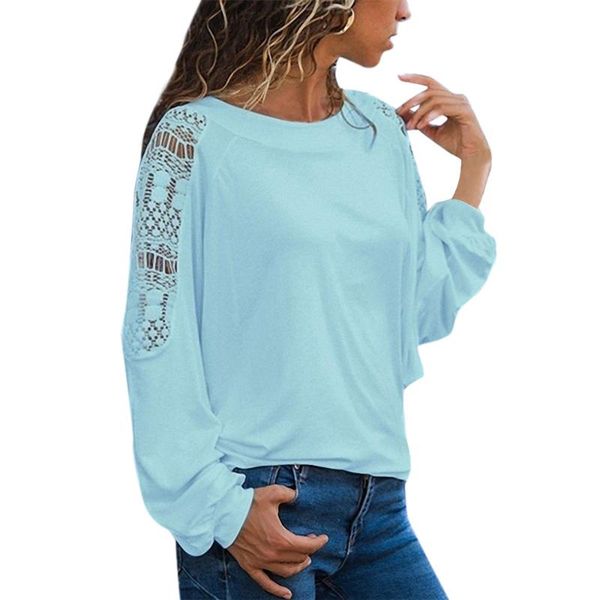 

women long sleeve solid lace trimmings hollow out loose blouse fashion leisure 2021 trends personality charming, White
