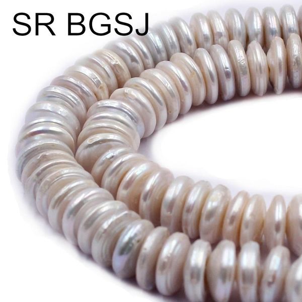 

sr 10-11mm coin button rondelle natural freshwater white pearl diy beads strand 14" t200507