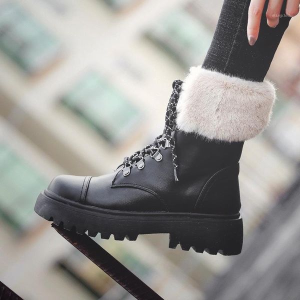 

swonco warm fur snow boots women winter shoes black leather ankle boots1