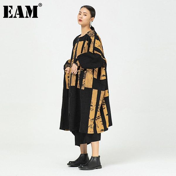 

eam] сыпучие fit шаблон printed большого размер long шерстяных пальто ветровка новых длинный рукав женщина мода tide осень зима 2020 1dd049, Black