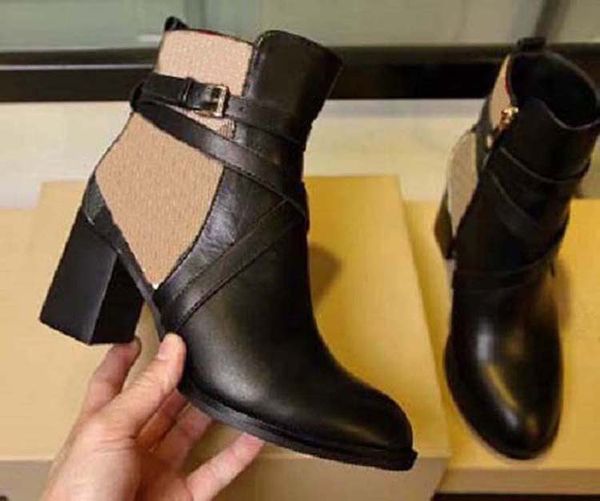 

2020 womens leather shoes lace up ribbon belt buckle ankle boots factory direct female rough heel round head size:35-41 05, Black
