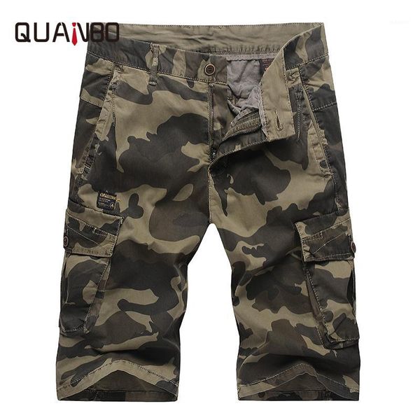 

quanbo 2019 new mens cargo shorts brand clothing summer cotton casual men short pants comfortable camo men cargo shorts1, White;black