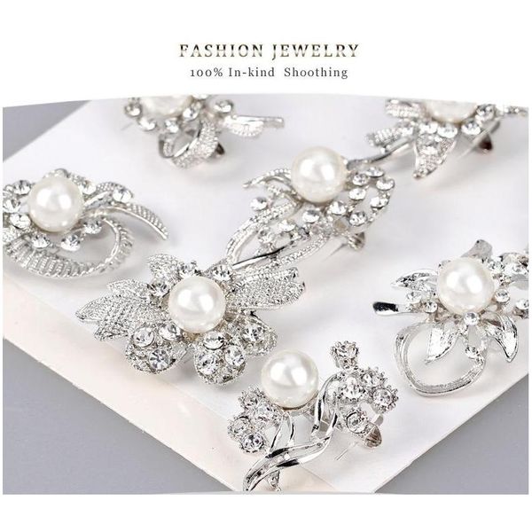 

30% off silver tone small gold brooches clear rhinestone flower pin pearl wholesales jewelry wedding bridal accessor wmtukn beauty888, Gray