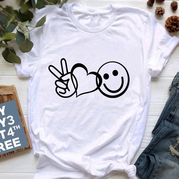 

summer's new smile face print t shirt women short sleeve o neck loose tshirt women tee shirt clothes casual hip hop t-shirt, White