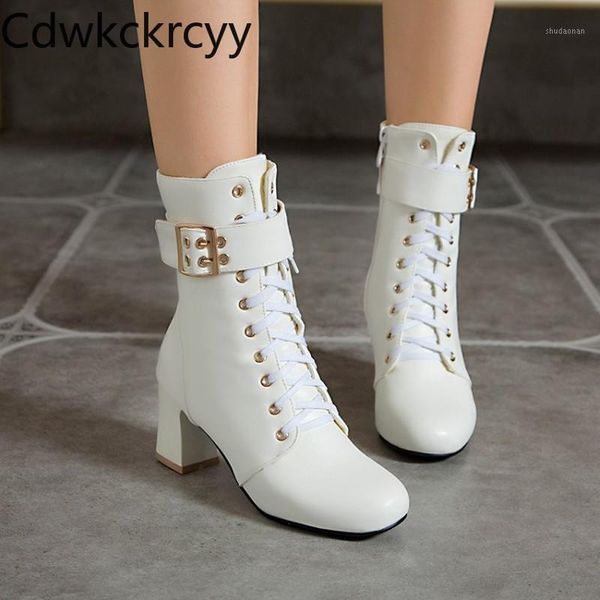 

boots winter the fashion british style round head high heels black white pink side zipper women boots1