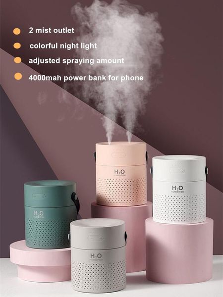

humidifiers 4000mah battery 1.1l large capacity humidifier air essential oil diffuser usb led lamp portable ultrasonic 2 nozzles