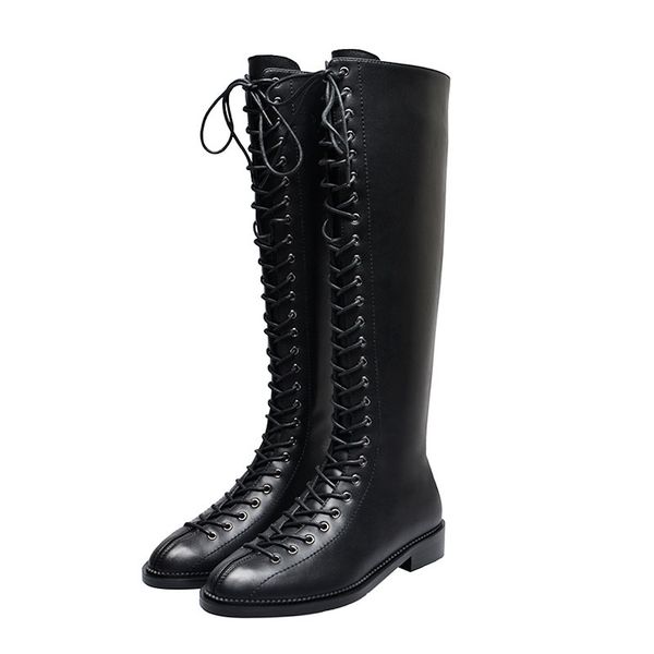 

knee-boots 2021 women 22-25 cm long spring and autumn cross straps women's shoes fr0a, Black
