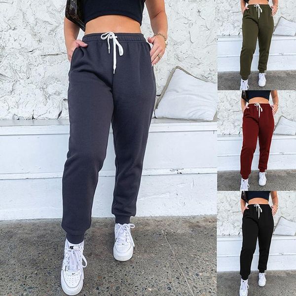

2021 early autumn women casual gym sweatpants workout fleece trousers solid thin winter warm female sport pants running1, Black;white