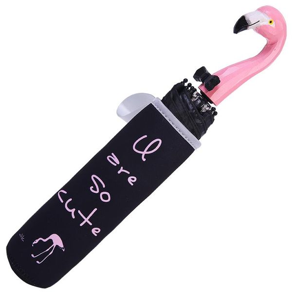 

creative cute cartoon umbrella flamingo animal sun rain wood carving handle umbrella girl sun girl 3 folding u5u