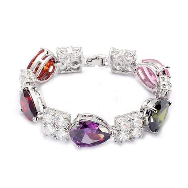 

shunxunze sell fancy wedding charms bracelets jewelry for women dropshipping pink peridot purple red cubic zirconia rhodium plated r664, Black