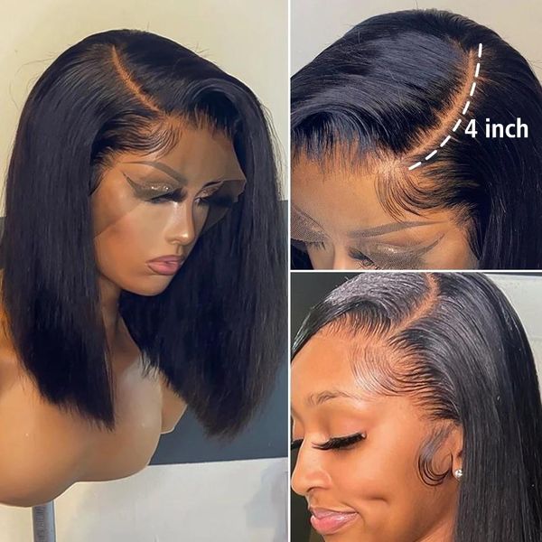 

150% density bob wig lace front brazilian human hair wigs for black women pre plucked short natural 13x4 straight hd full frontal closure wi