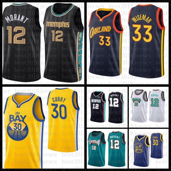 

2021 new memphis grizzlies new golden mens state warriors jersey stephen 30 curry james 33 wiseman ja 12 morant, Black;red