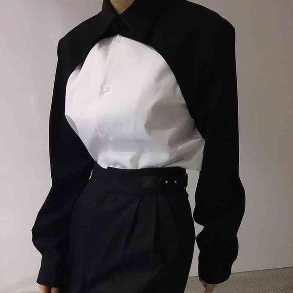 

women blouse spring autumn korean chic lapel contrast color stitching loose single-breasted long sleeve shirt, White