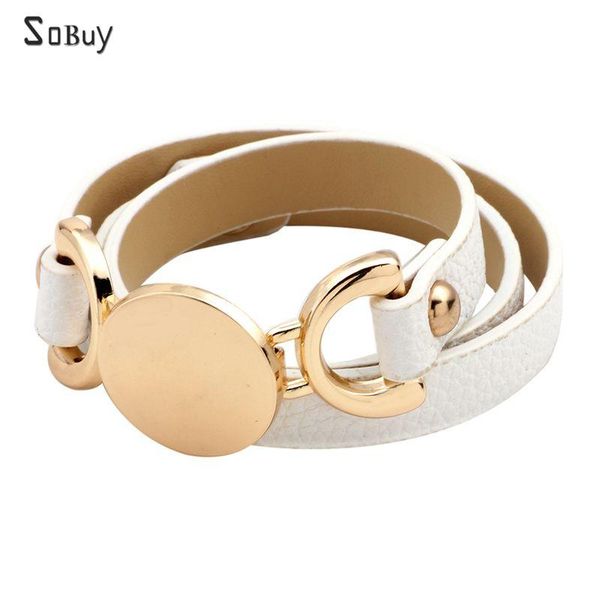 

link, chain design long leather charm bracelets bangles women jewelry trendy rose gold disc multiple wrap, Black