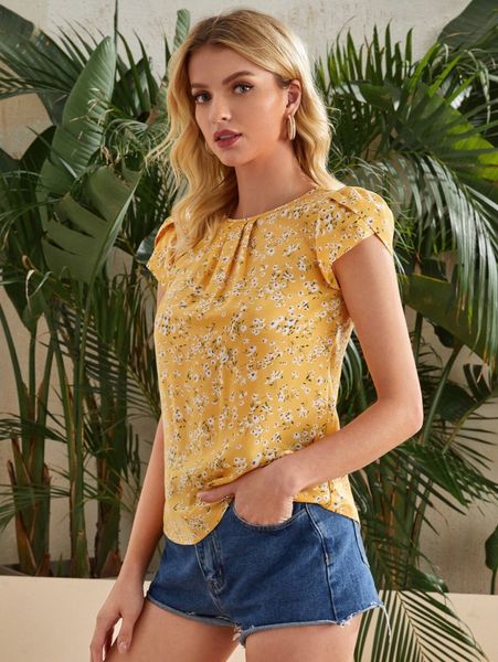 

petal sleeve ditsy floral a5ax#, White