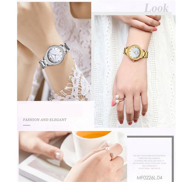 

2021 NEW Japan Quartz Pearl Oyster Jade Stone White Shell Waterproof Ladies Full Stainless Steel Classic Wrist Watches for Women, Gold