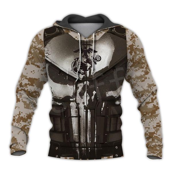 Tessffel America Marine Camo Skull Soldier Army Tuta NewFashion Pullover 3DPrint Unisex Zip/Felpe/Felpe/Giacca A-7 C1117