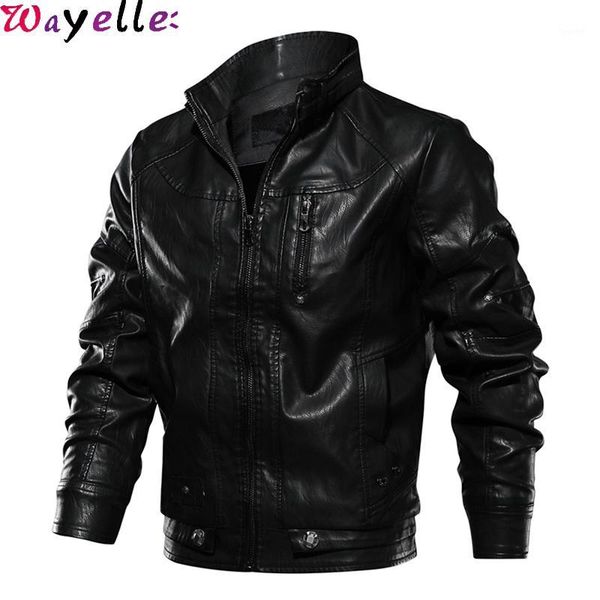 

tactical pu leather jacket men stand collar motorcycle leather jacket men fuax windbreaker brown biker1, Black