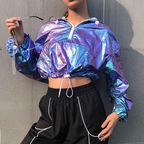 

women's jackets casual hoodies streetwear 2021 women coat hooded sweatshirts crop long sleeve drawstring jacket cool hiphop, Black;brown
