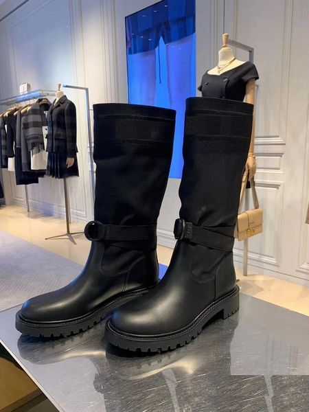 

autumn winter designer electronic embroidery matching color letters logo round head middle boots for women classic booties, Black