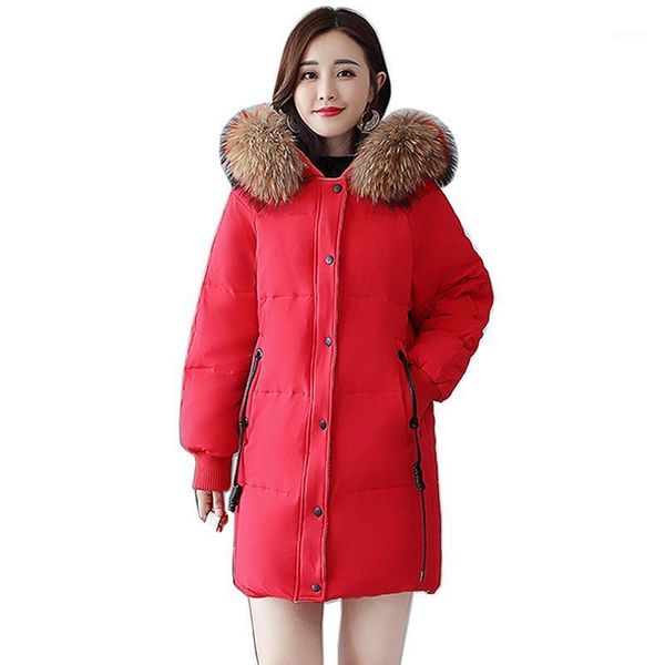 

winter jacket women tide female down parka fashion fur hooded coat 85% white duck down jacket thick warm women loose coat1, Black