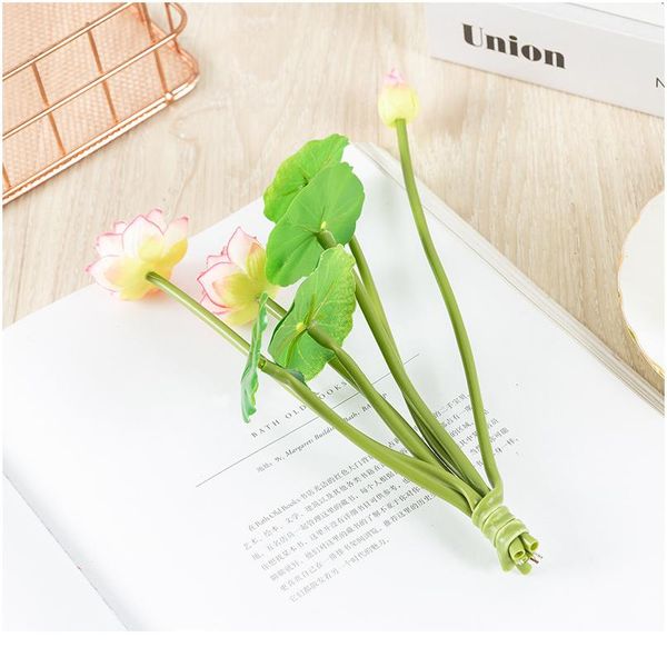 

27cm long lotus mixed color artificial flower lifelike water lily micro landscape for wedding pond garden fake plan wmthrb