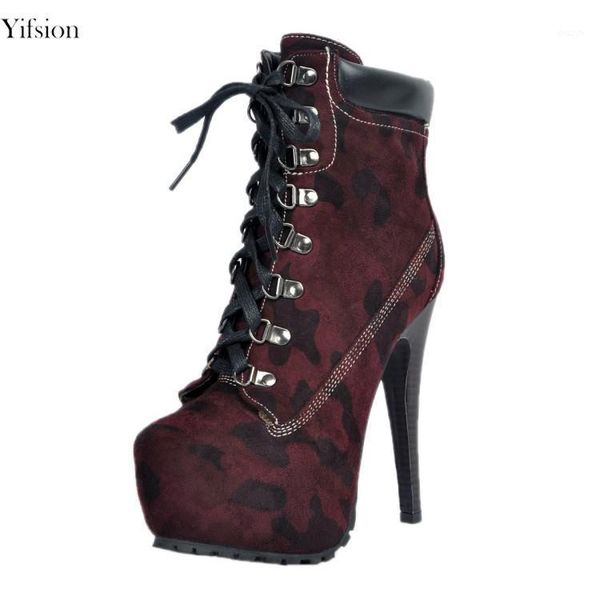 

olomm new women winter platform ankle boots thin high heels boots round toe office wine red shoes women plus us size 4-151, Black