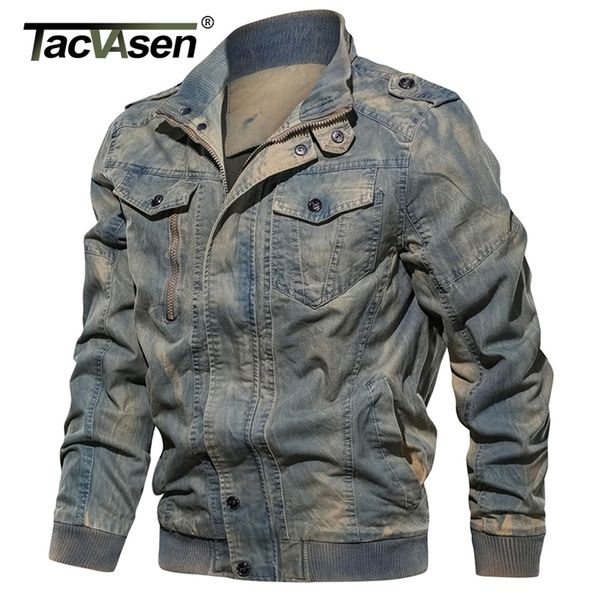 TACVASEN Uomo Jeans Giacca Primavera Autunno Vintage Demin Giacca Casual Hip Hop Streetwear Cotone Lavato Motociclista Giacche 201218