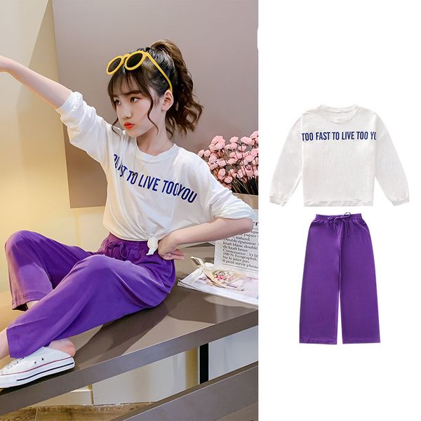 

girls summer children clothes outfits t-shirt+pants casual tracksuit for teens kids clothing two-piece set 7 8 10 11 12 13 years t200707, White