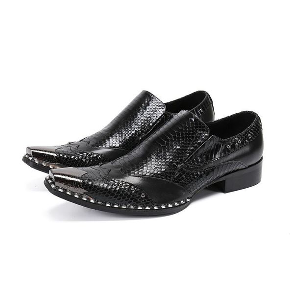 

rhinestone bordered men black shoes real leather metal toe fashion dress shoes rivets spiked mens wedding loafers high quality