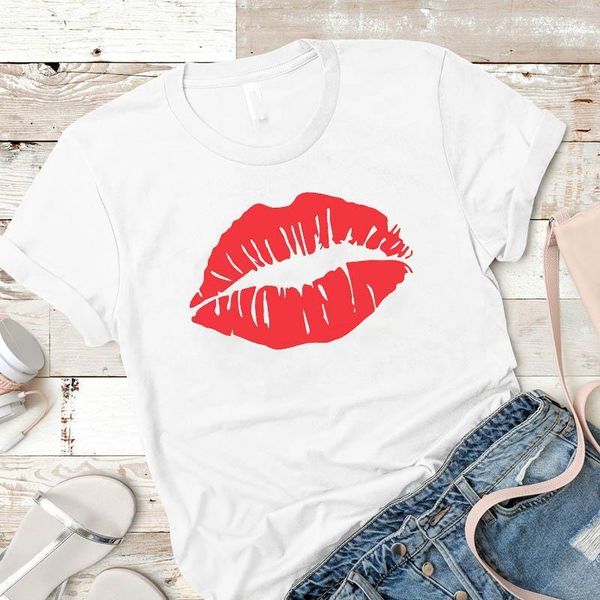 

женщины леди футболка красная губа печатные футболки женские с коротким рукавом свободная футболка женские женские топы одежда графическая ф, White