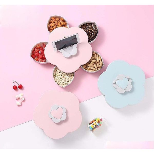 

creative flower petal fruit plate candy storage box 5 grids nuts snack tray rotating flowers food gift box for pa qyliwv sweet07