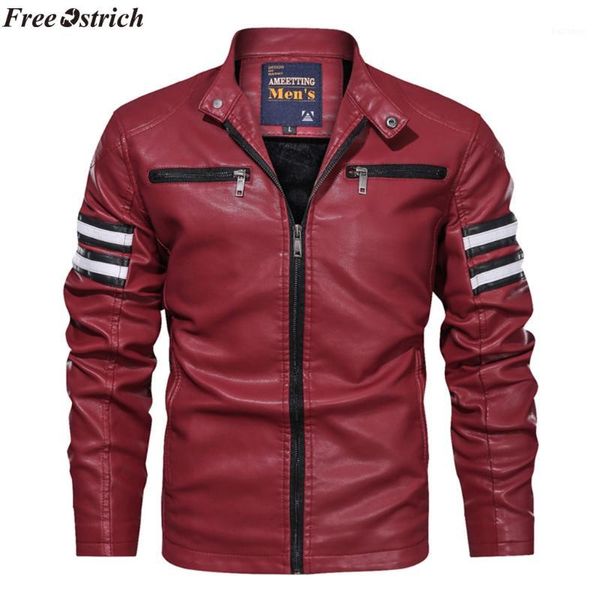 

ostrich men jacket 2019 men's autumn winter vintage zipper stand collar solid imitation leather coat fashionable jacket1, Black;brown