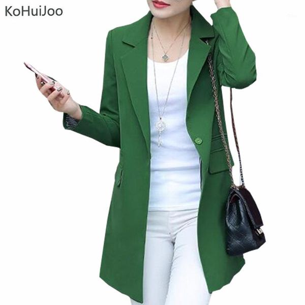 

kohuijoo spring autumn women long blazers and jackets new casual female suit jacket slim lapel coat plus large size green1, White;black
