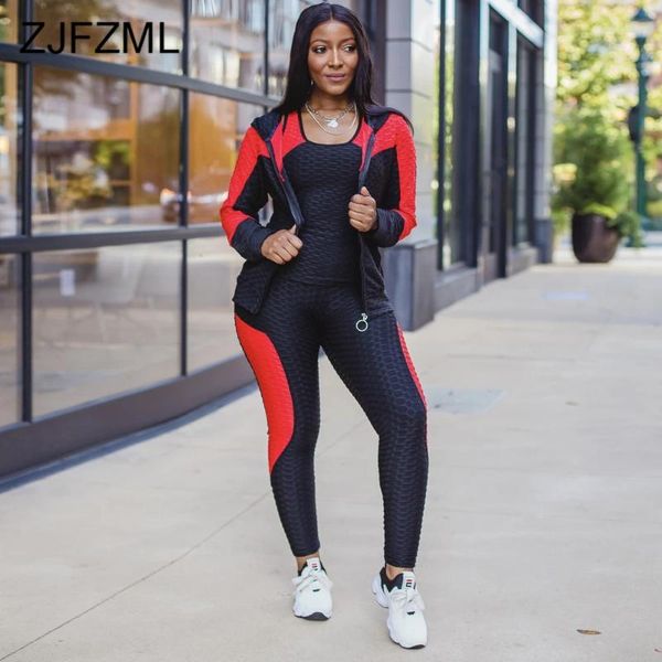 

casual plus size women's sport suit tank bandage vest long sleeve hooded jackets+fitness legging active wear workout outfits, Gray