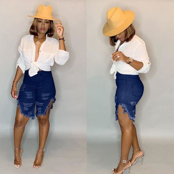 

2021 summer womens hole denim shorts middle pants fashion black blue tassel middle pants ladies girls casual sport jeans clothes h2301, White