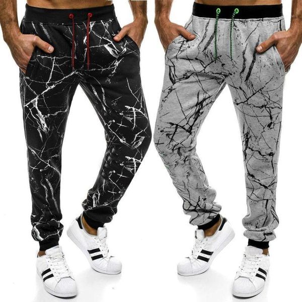 

fashion sweatpants jogger pants european-sized men's contrast color printed lace-up belt ankle-tied casual men tracksuit, Black