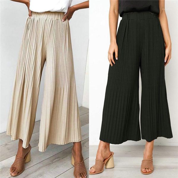

streetwear women casual high waist pleated wide leg flare long pants casual loose trousers pantalon femme pantalones mujer1, Black;white