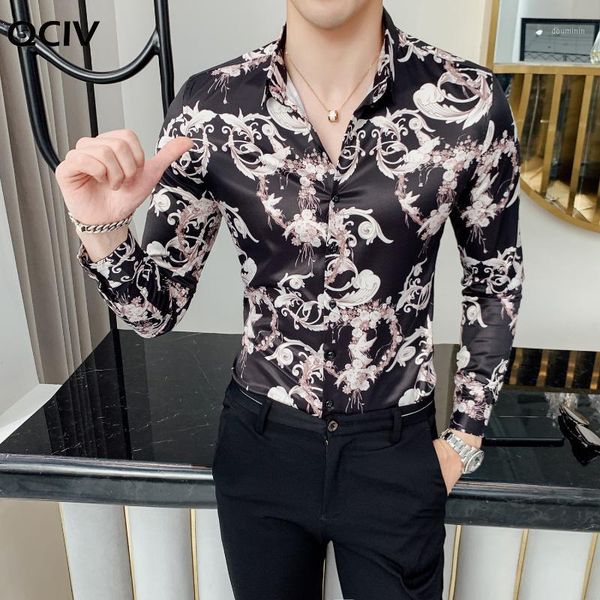 

mens shirts personality all print men shirt long sleeve casual men shirt camisa social masculina slim fit 4xl1, White;black