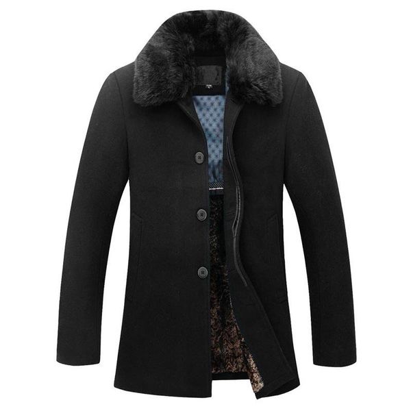 

men casual slim fit winter warm overcoat mens pea coat manteau homme fur wool coat men nice brand tide design jackets, Black