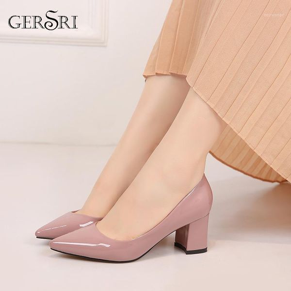 

dress shoes gersri women pumps high heels 6cm ladies work point toe party wedding square heel taro pink woman1, Black