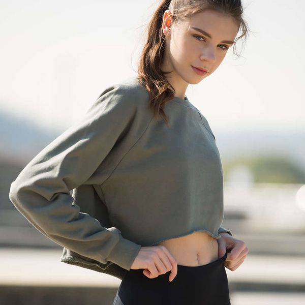 

18 new popular leisure personalized sports sweater women's running fitness loose yoga suit, Gray