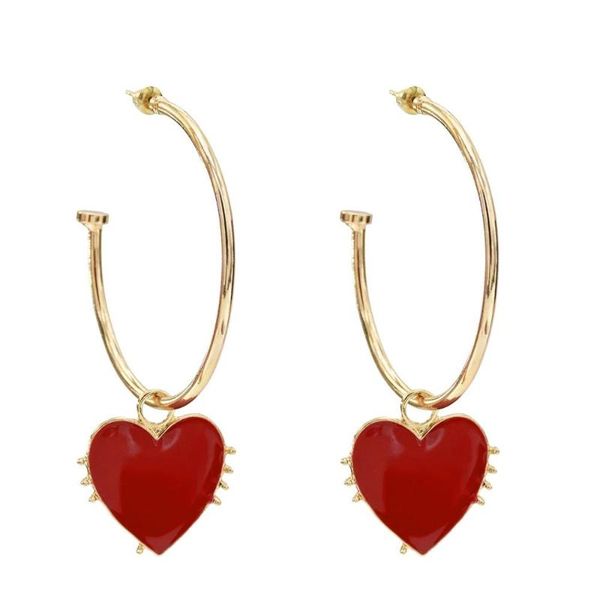 

hoop & huggie cute girl gold alloy heart pendant earrings for women boho red white black enamel earring cocktail party jewelry, Golden;silver